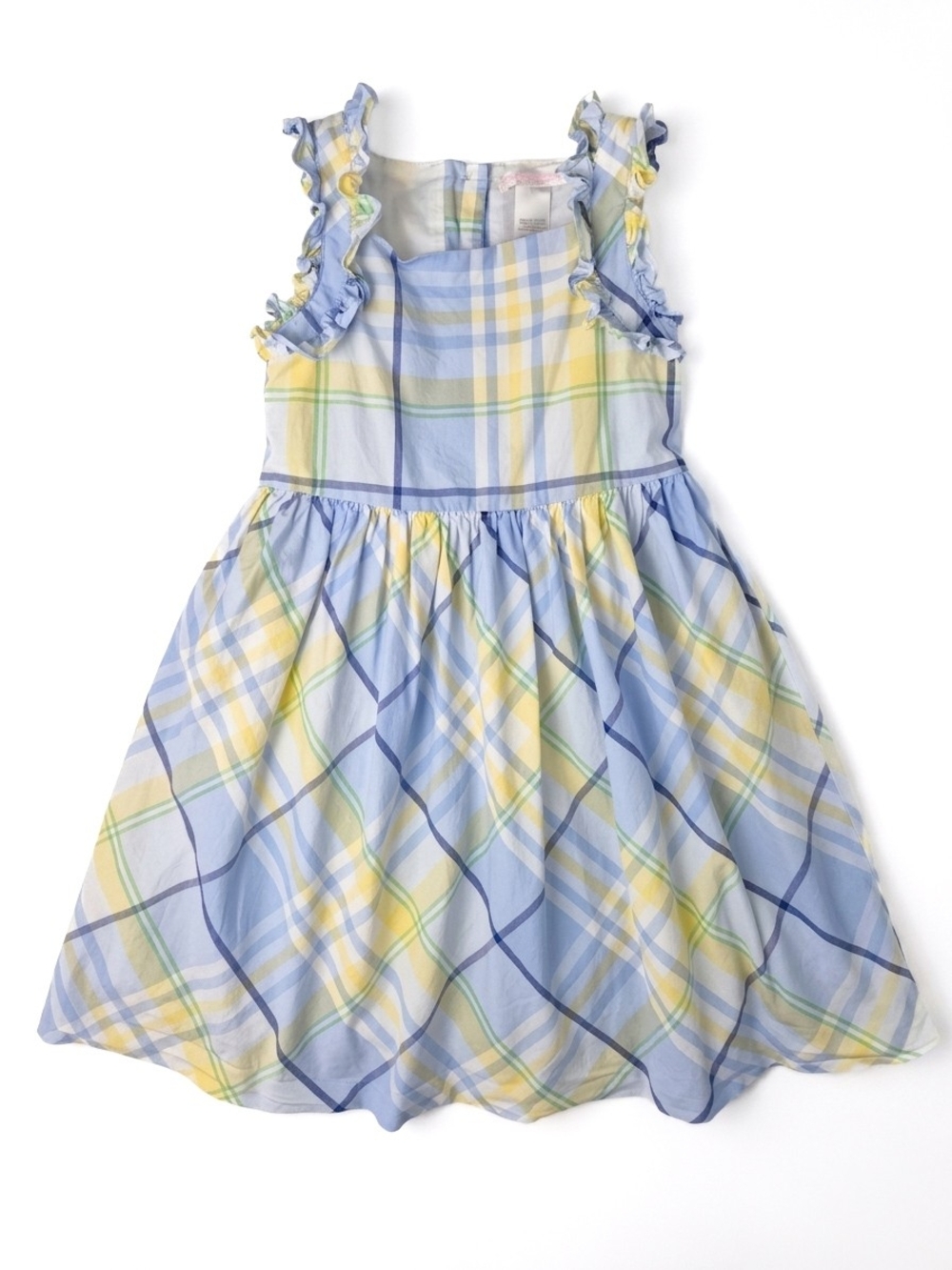 Janie and Jack Blue & Yellow Plaid Spring Summer Ruffle Bow Back Dress Size 5